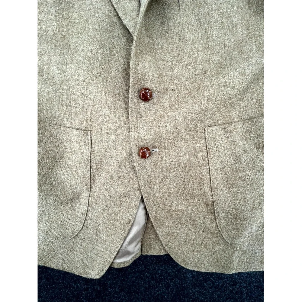 VTG WFF By Farah Sport Coat Mens‎ 42S Beige Wool Tweed Suede Elbow Patch Formal